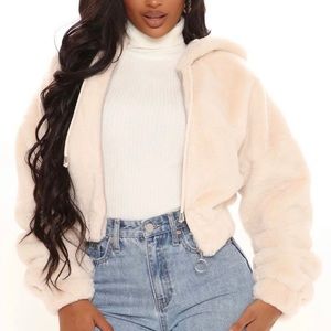 Fashion Nova Faux Fur Bomber Jacket Taupe Medium NWT